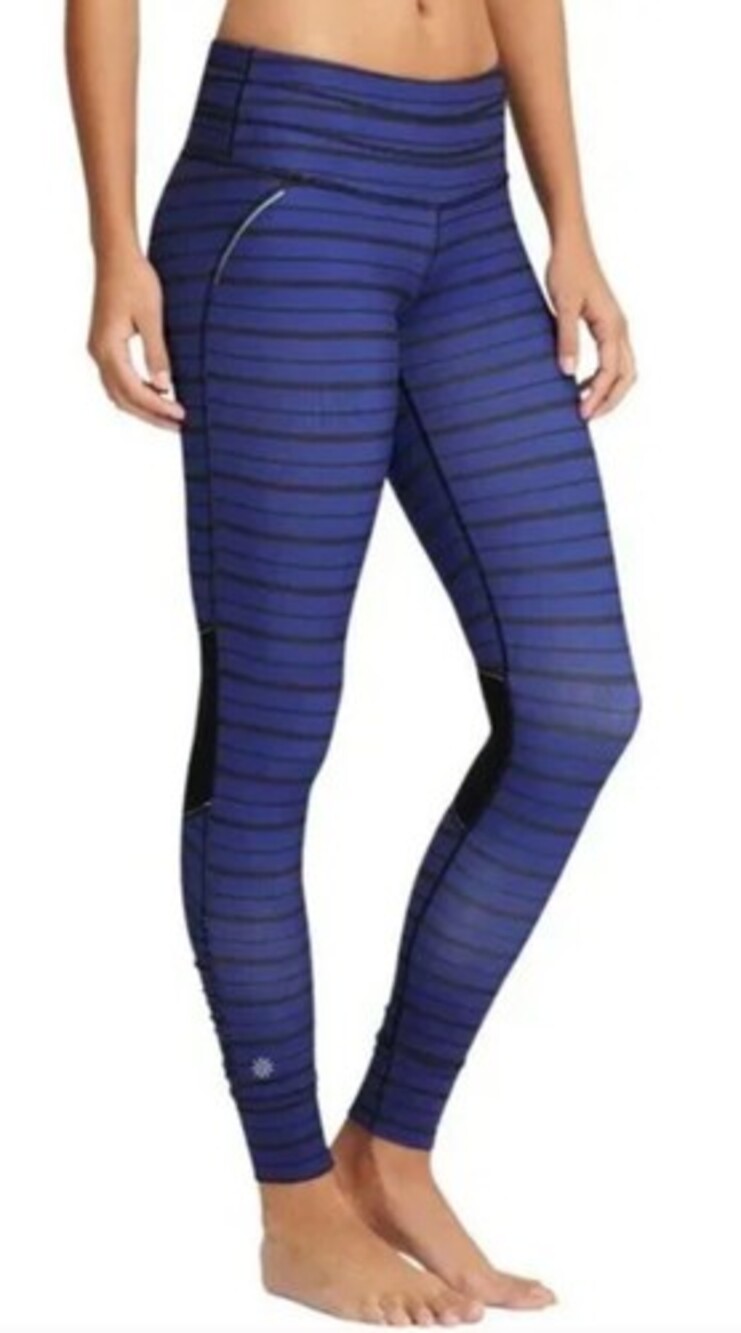 Athleta Relay Leggings Tight Purple Black Striped Full Length 28" Women's Medium